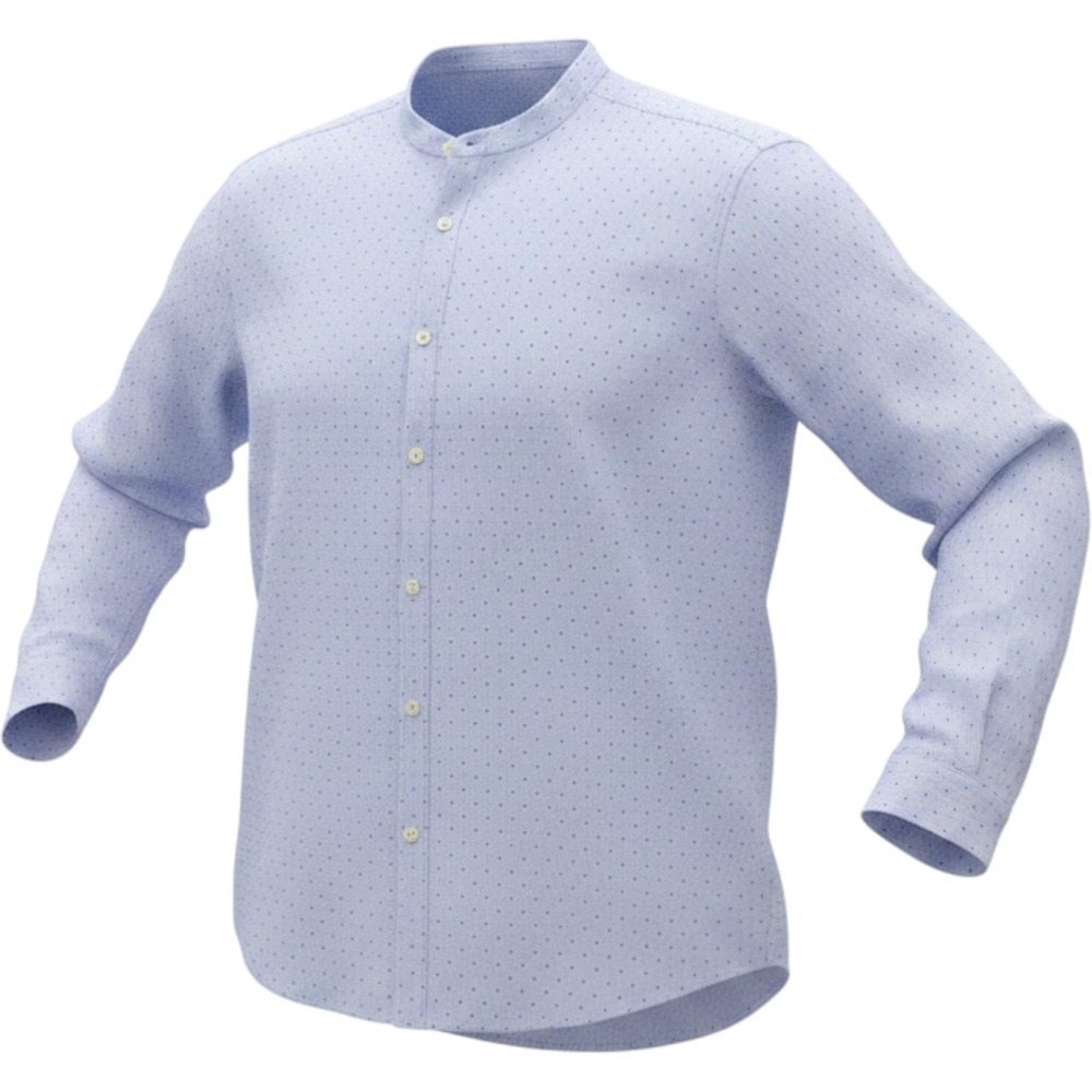 Zara Mens Relaxed Fit Linen Blend Polka Dot Band Collar Shirt Blue XL 7545/407